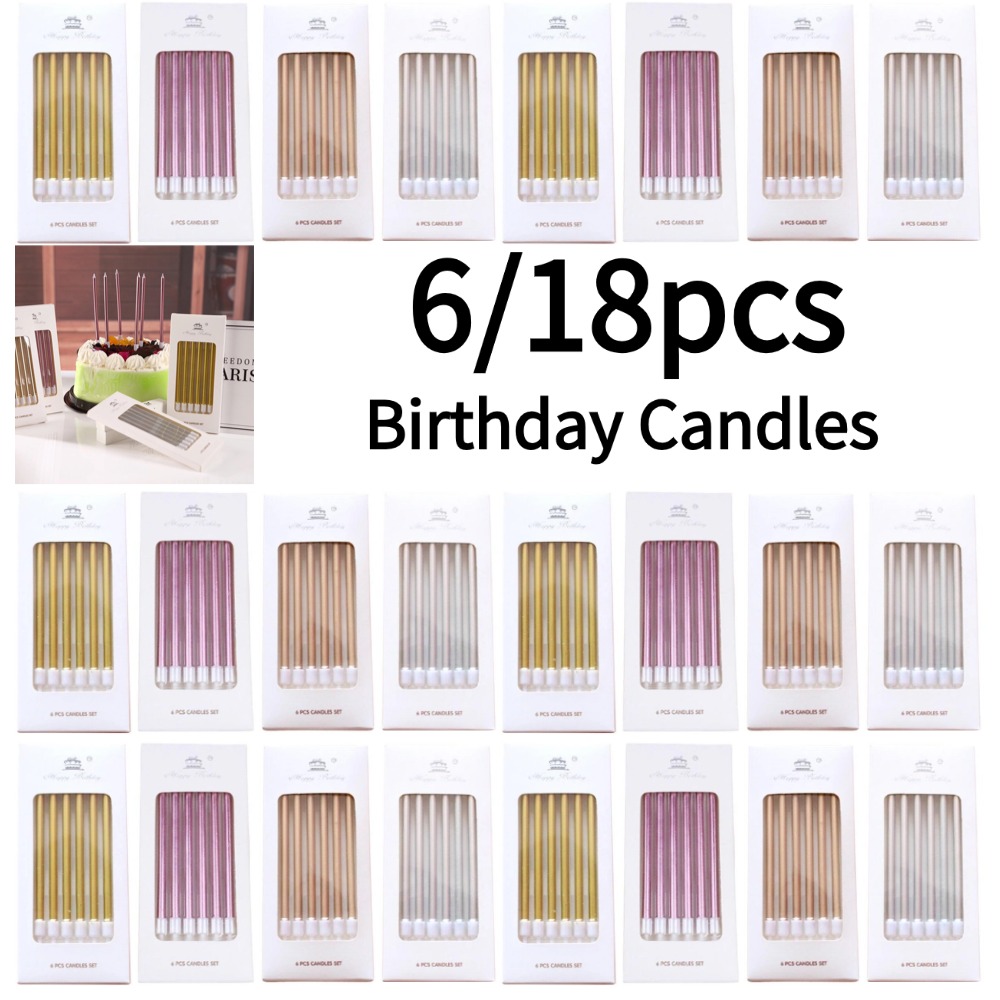 6/18pcs Metal Gold Silver Birt - Silk Candle ulasan dan harga
