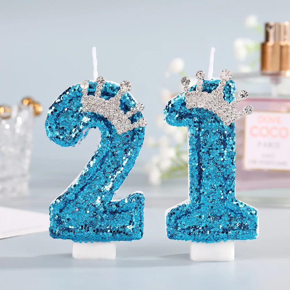 Blue Crown Number Birthday Can - Silk Candle ulasan dan harga
