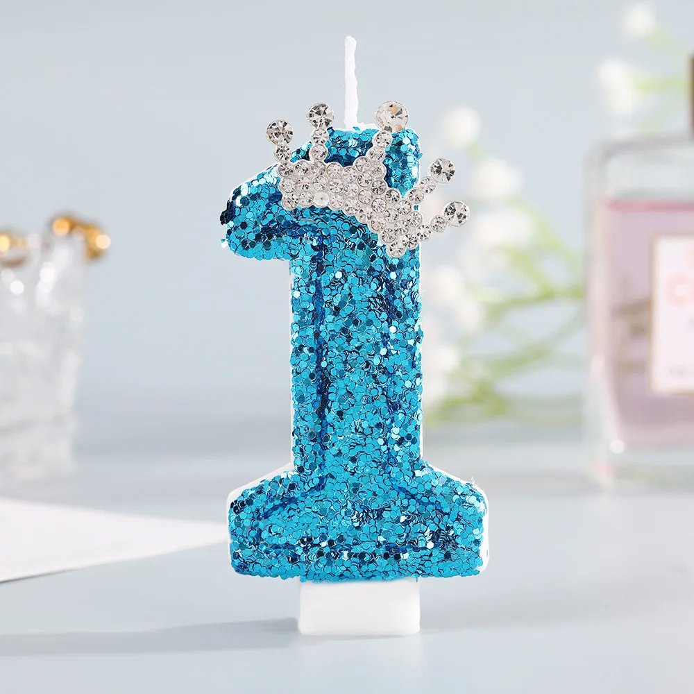 Blue Crown Number Birthday Can - Silk Candle ulasan dan harga